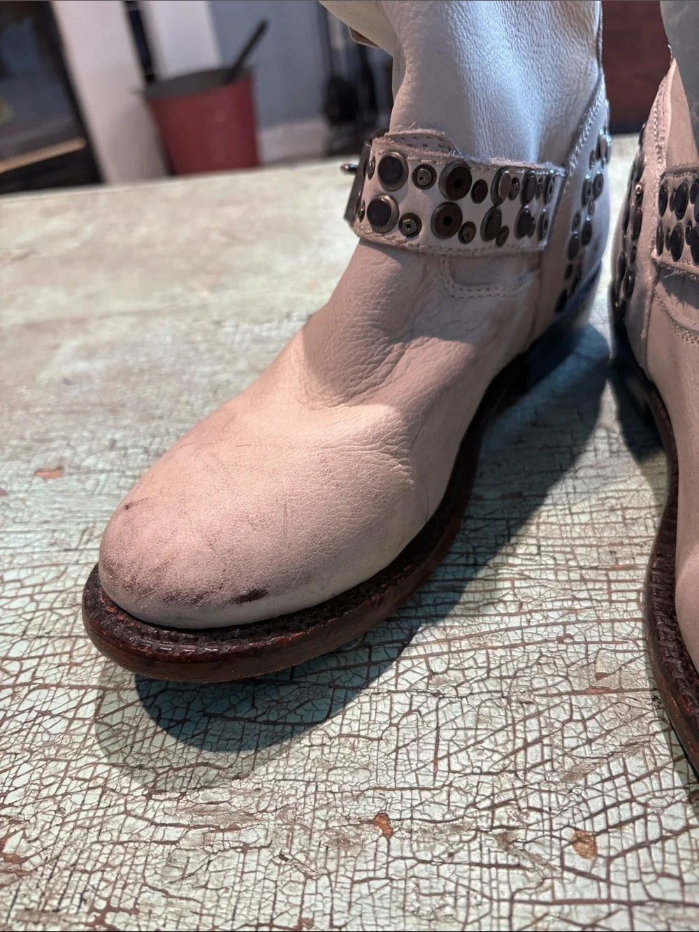 ASH Titanic White Leather Studded Buckle Moto Ankle Boots Size 38